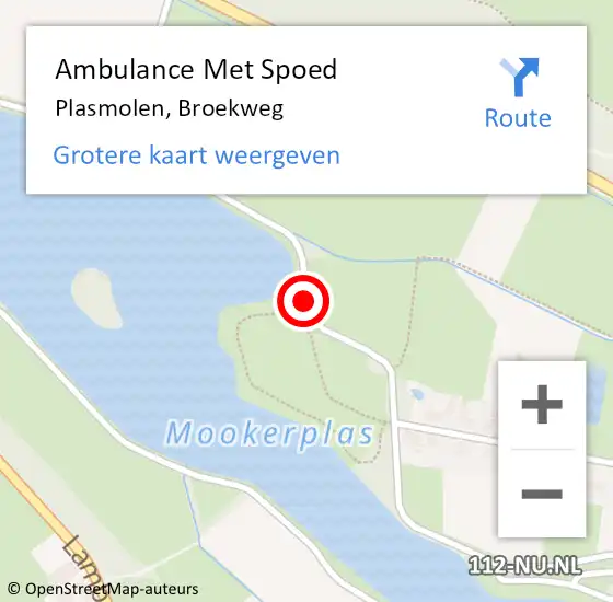 Locatie op kaart van de 112 melding: Ambulance Met Spoed Naar Plasmolen, Broekweg op 8 juni 2018 01:59