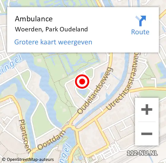 Locatie op kaart van de 112 melding: Ambulance Woerden, Park Oudeland op 8 juni 2018 02:40