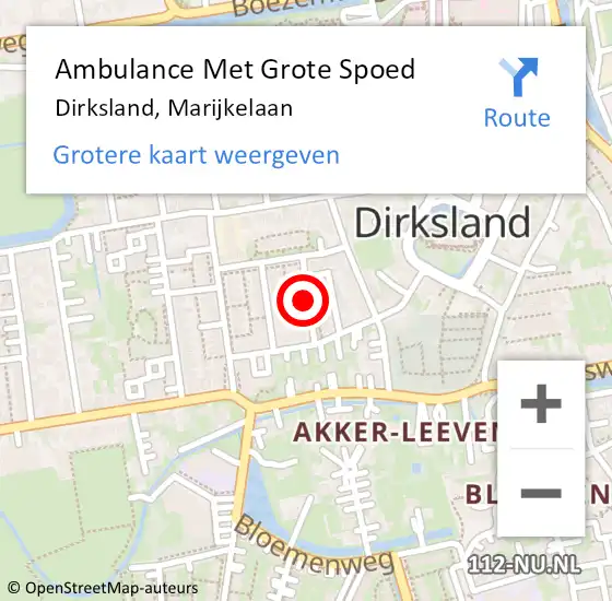 Locatie op kaart van de 112 melding: Ambulance Met Grote Spoed Naar Dirksland, Marijkelaan op 8 juni 2018 02:42