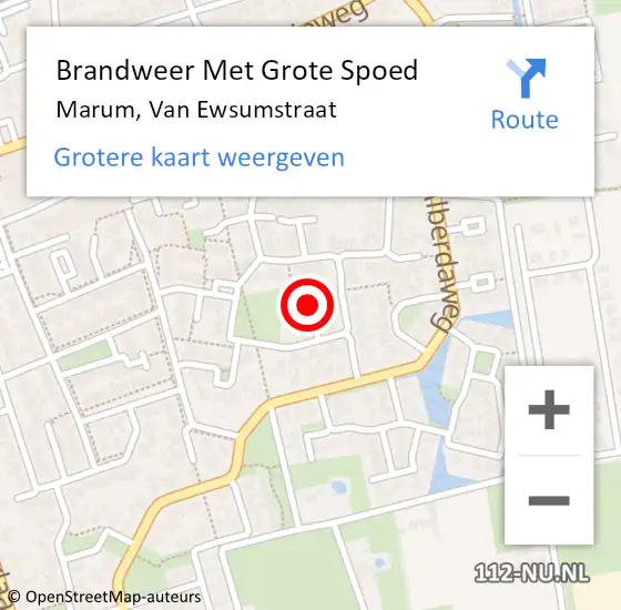 Locatie op kaart van de 112 melding: Brandweer Met Grote Spoed Naar Marum, Van Ewsumstraat op 8 juni 2018 03:10