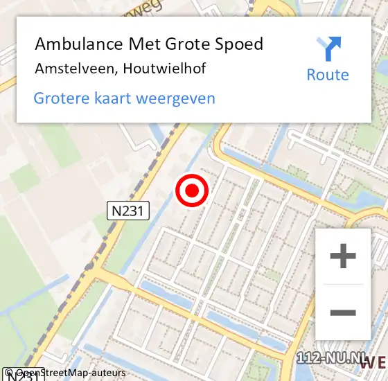 Locatie op kaart van de 112 melding: Ambulance Met Grote Spoed Naar Amstelveen, Houtwielhof op 8 juni 2018 05:03