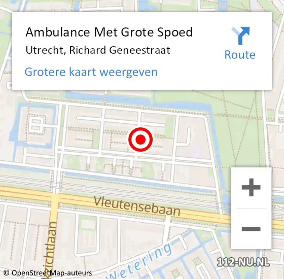 Locatie op kaart van de 112 melding: Ambulance Met Grote Spoed Naar Utrecht, Richard Geneestraat op 8 juni 2018 06:45