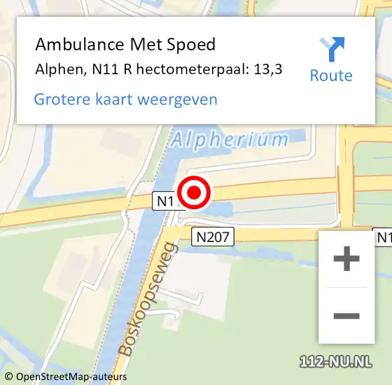 Locatie op kaart van de 112 melding: Ambulance Met Spoed Naar Alphen, N11 R hectometerpaal: 13,3 op 8 juni 2018 07:00