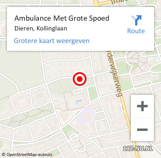 Locatie op kaart van de 112 melding: Ambulance Met Grote Spoed Naar Dieren, Kollinglaan op 8 juni 2018 07:25