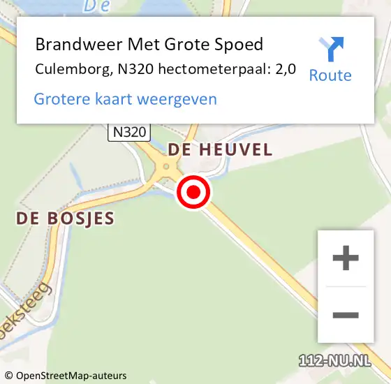 Locatie op kaart van de 112 melding: Brandweer Met Grote Spoed Naar Culemborg, N320 hectometerpaal: 2,0 op 27 februari 2014 07:58