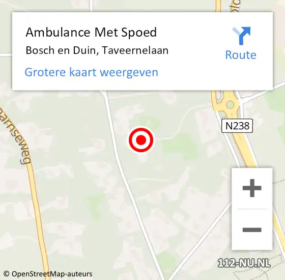 Locatie op kaart van de 112 melding: Ambulance Met Spoed Naar Bosch en Duin, Taveernelaan op 8 juni 2018 08:21