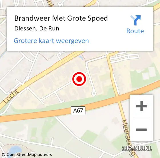 Locatie op kaart van de 112 melding: Brandweer Met Grote Spoed Naar Diessen, De Run op 8 juni 2018 08:32