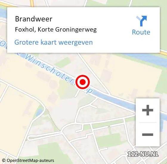 Locatie op kaart van de 112 melding: Brandweer Foxhol, Korte Groningerweg op 8 juni 2018 08:43