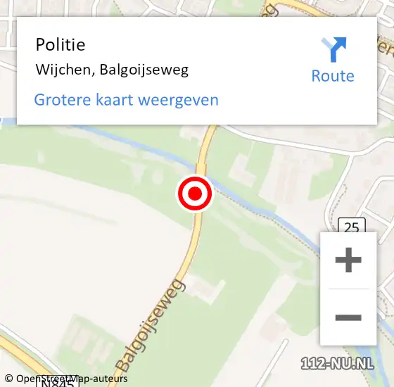 Locatie op kaart van de 112 melding: Politie Wijchen, Balgoijseweg op 8 juni 2018 09:26