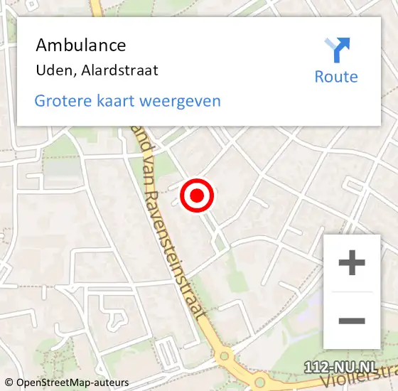 Locatie op kaart van de 112 melding: Ambulance Uden, Alardstraat op 8 juni 2018 10:44