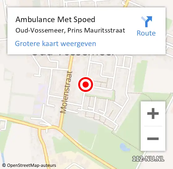 Locatie op kaart van de 112 melding: Ambulance Met Spoed Naar Oud-Vossemeer, Prins Mauritsstraat op 8 juni 2018 10:55