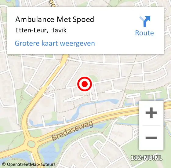 Locatie op kaart van de 112 melding: Ambulance Met Spoed Naar Etten-Leur, Havik op 8 juni 2018 11:09