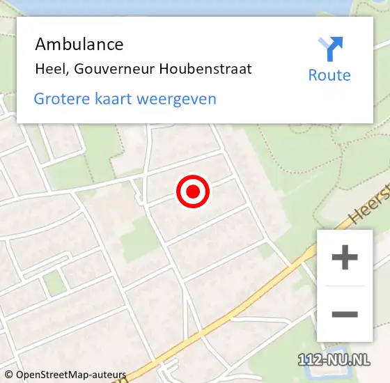 Locatie op kaart van de 112 melding: Ambulance Heel, Gouverneur Houbenstraat op 8 juni 2018 12:11