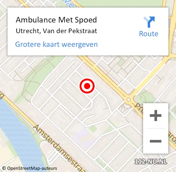 Locatie op kaart van de 112 melding: Ambulance Met Spoed Naar Utrecht, Van der Pekstraat op 8 juni 2018 12:25