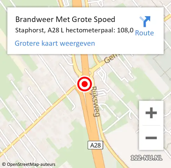 Locatie op kaart van de 112 melding: Brandweer Met Grote Spoed Naar Staphorst, A28 Re hectometerpaal: 112,8 op 8 juni 2018 12:29