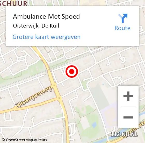 Locatie op kaart van de 112 melding: Ambulance Met Spoed Naar Oisterwijk, De Kuil op 8 juni 2018 13:09