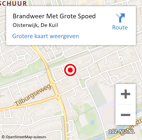 Locatie op kaart van de 112 melding: Brandweer Met Grote Spoed Naar Oisterwijk, De Kuil op 8 juni 2018 13:13