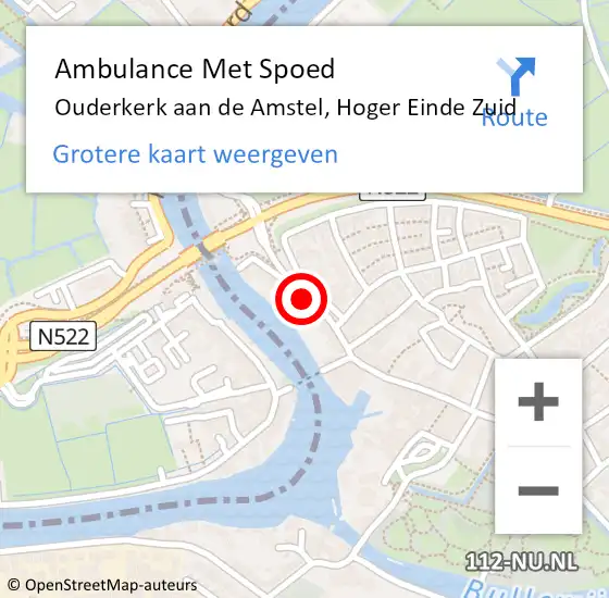 Locatie op kaart van de 112 melding: Ambulance Met Spoed Naar Ouderkerk aan de Amstel, Hoger Einde Zuid op 8 juni 2018 13:18