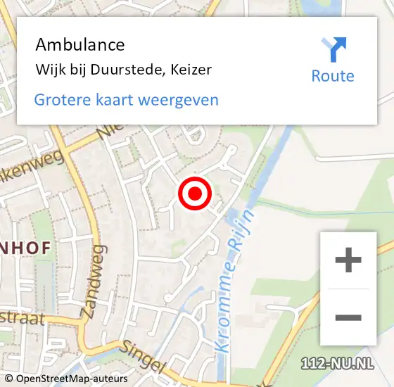 Locatie op kaart van de 112 melding: Ambulance Wijk bij Duurstede, Keizer op 8 juni 2018 13:18