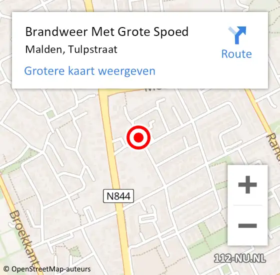 Locatie op kaart van de 112 melding: Brandweer Met Grote Spoed Naar Malden, Tulpstraat op 8 juni 2018 13:18