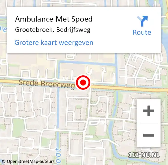 Locatie op kaart van de 112 melding: Ambulance Met Spoed Naar Grootebroek, Bedrijfsweg op 8 juni 2018 13:29