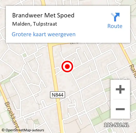 Locatie op kaart van de 112 melding: Brandweer Met Spoed Naar Malden, Tulpstraat op 8 juni 2018 13:42