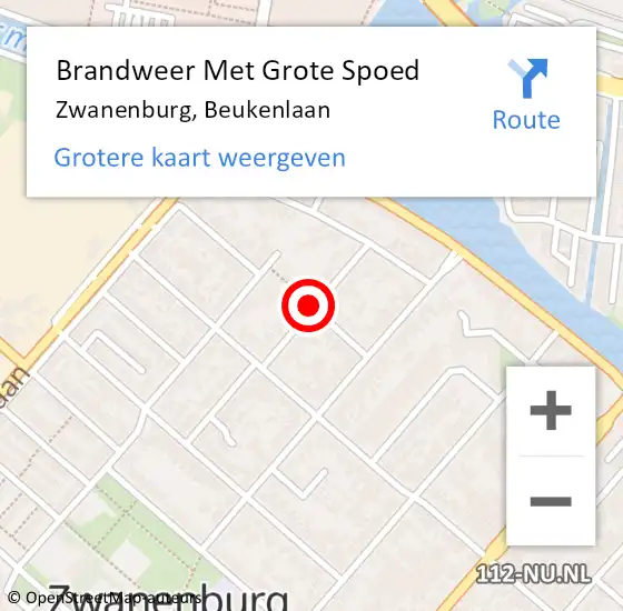 Locatie op kaart van de 112 melding: Brandweer Met Grote Spoed Naar Zwanenburg, Beukenlaan op 8 juni 2018 14:29