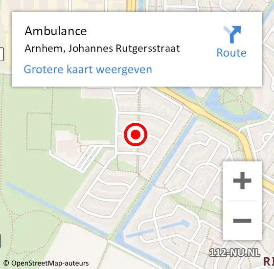 Locatie op kaart van de 112 melding: Ambulance Arnhem, Johannes Rutgersstraat op 8 juni 2018 14:41