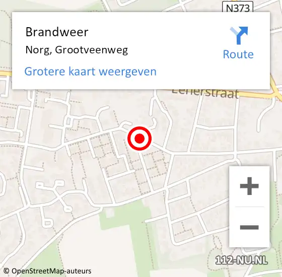 Locatie op kaart van de 112 melding: Brandweer Norg, Grootveenweg op 8 juni 2018 15:05