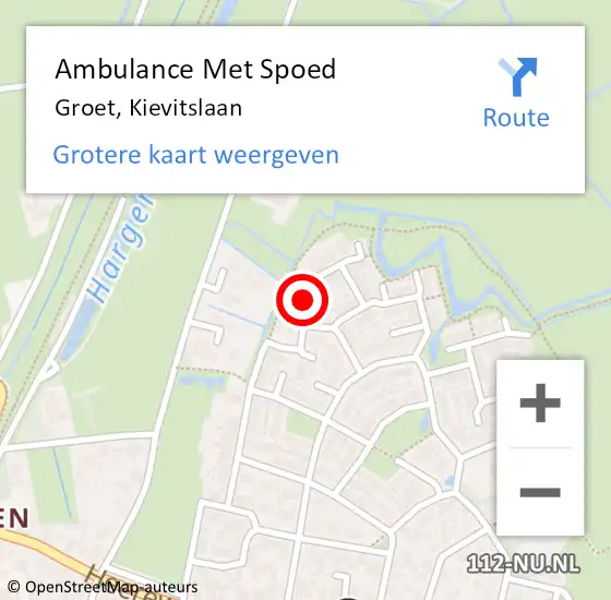 Locatie op kaart van de 112 melding: Ambulance Met Spoed Naar Groet, Kievitslaan op 8 juni 2018 15:52
