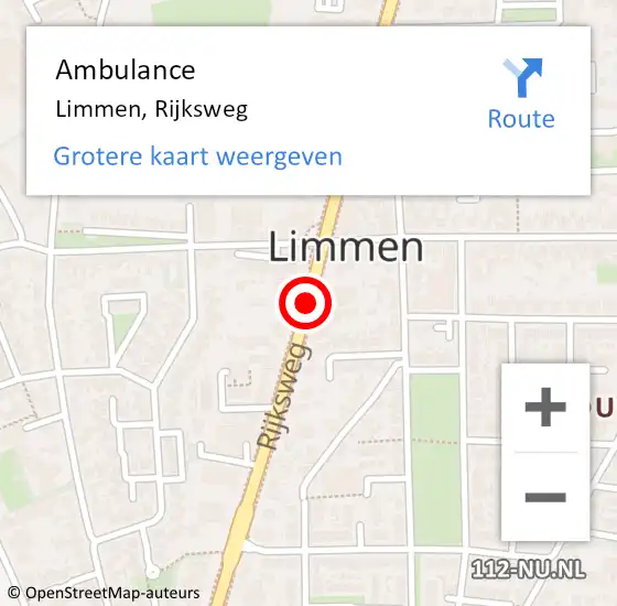 Locatie op kaart van de 112 melding: Ambulance Limmen, Rijksweg op 8 juni 2018 17:06