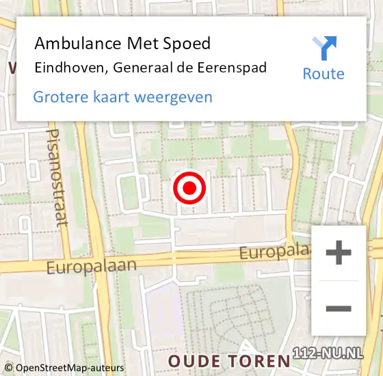 Locatie op kaart van de 112 melding: Ambulance Met Spoed Naar Eindhoven, Generaal de Eerenspad op 8 juni 2018 17:07