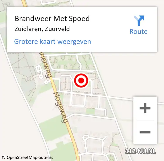 Locatie op kaart van de 112 melding: Brandweer Met Spoed Naar Zuidlaren, Zuurveld op 8 juni 2018 17:12