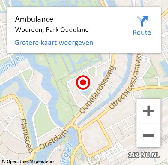 Locatie op kaart van de 112 melding: Ambulance Woerden, Park Oudeland op 8 juni 2018 17:23