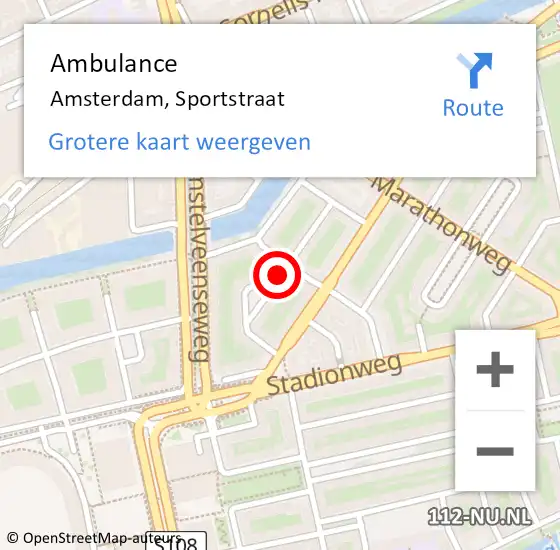 Locatie op kaart van de 112 melding: Ambulance Amsterdam, Sportstraat op 8 juni 2018 18:33