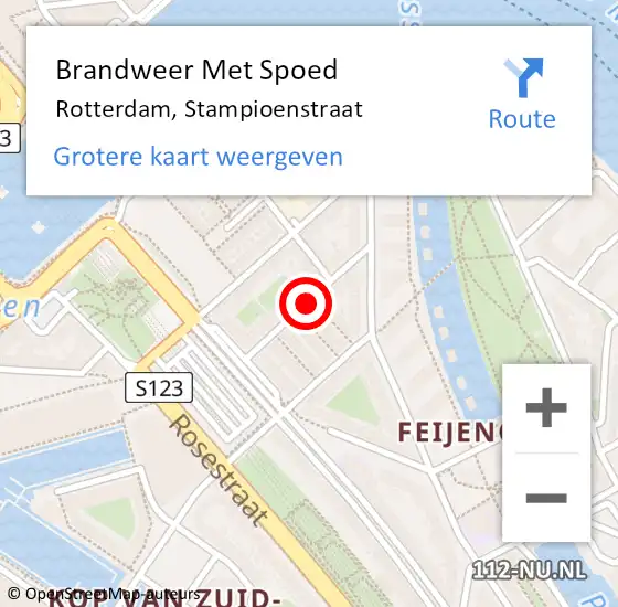 Locatie op kaart van de 112 melding: Brandweer Met Spoed Naar Rotterdam, Stampioenstraat op 8 juni 2018 19:00