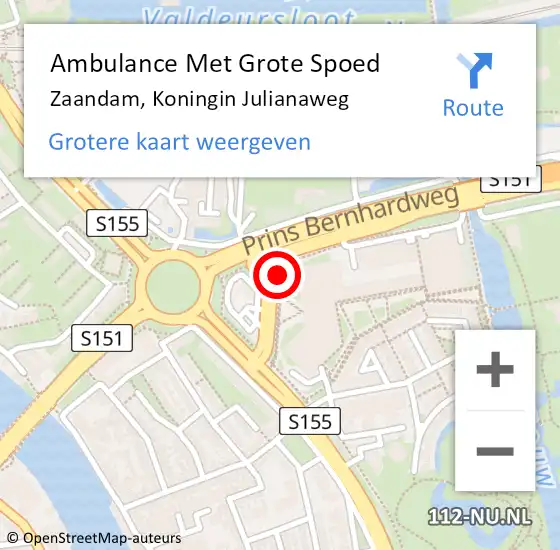 Locatie op kaart van de 112 melding: Ambulance Met Grote Spoed Naar Zaandam, Koningin Julianaweg op 8 juni 2018 19:08
