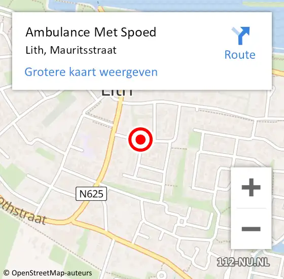 Locatie op kaart van de 112 melding: Ambulance Met Spoed Naar Lith, Mauritsstraat op 8 juni 2018 19:11