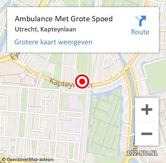 Locatie op kaart van de 112 melding: Ambulance Met Grote Spoed Naar Utrecht, Kapteynlaan op 8 juni 2018 19:48