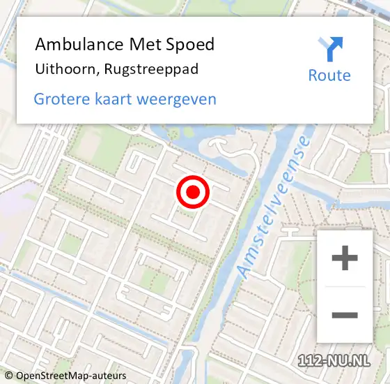 Locatie op kaart van de 112 melding: Ambulance Met Spoed Naar Uithoorn, Rugstreeppad op 8 juni 2018 20:02