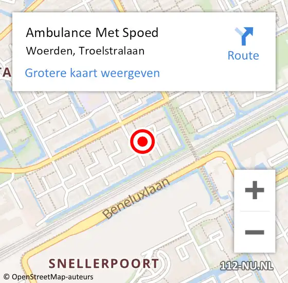 Locatie op kaart van de 112 melding: Ambulance Met Spoed Naar Woerden, Troelstralaan op 27 februari 2014 08:52