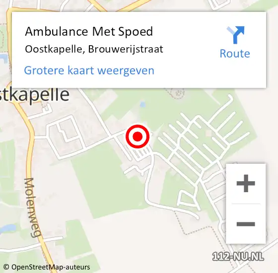 Locatie op kaart van de 112 melding: Ambulance Met Spoed Naar Oostkapelle, Brouwerijstraat op 8 juni 2018 20:35