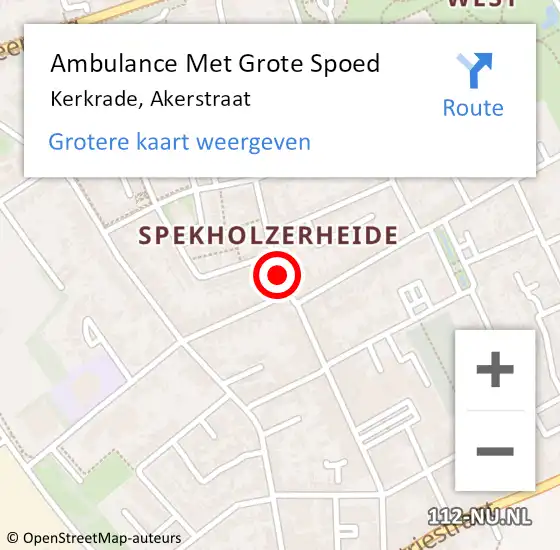 Locatie op kaart van de 112 melding: Ambulance Met Grote Spoed Naar Kerkrade, Akerstraat op 8 juni 2018 20:37