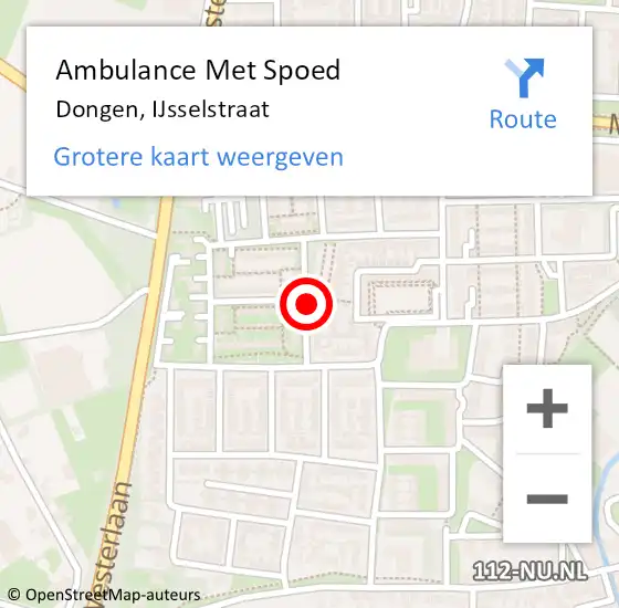 Locatie op kaart van de 112 melding: Ambulance Met Spoed Naar Dongen, IJsselstraat op 8 juni 2018 21:08