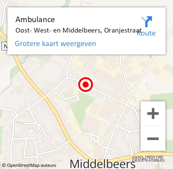 Locatie op kaart van de 112 melding: Ambulance Oost- West- en Middelbeers, Oranjestraat op 8 juni 2018 21:48