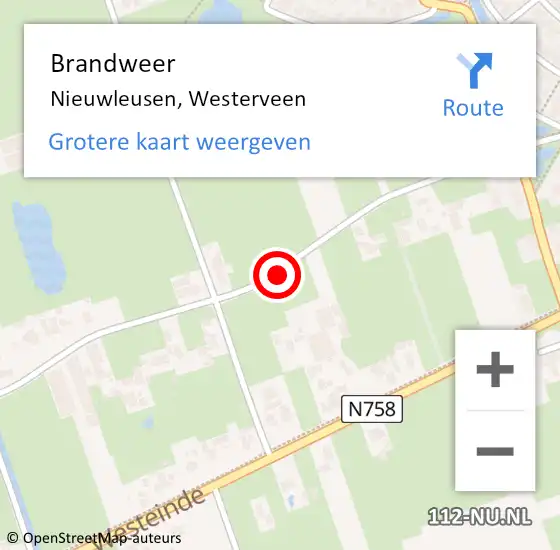 Locatie op kaart van de 112 melding: Brandweer Nieuwleusen, Westerveen op 8 juni 2018 21:48