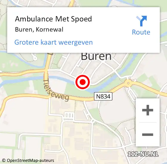 Locatie op kaart van de 112 melding: Ambulance Met Spoed Naar Buren, Kornewal op 8 juni 2018 22:08