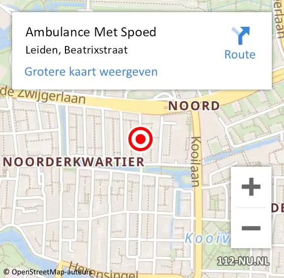 Locatie op kaart van de 112 melding: Ambulance Met Spoed Naar Leiden, Beatrixstraat op 8 juni 2018 22:44