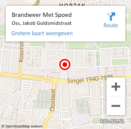 Locatie op kaart van de 112 melding: Brandweer Met Spoed Naar Oss, Jakob Goldsmidstraat op 8 juni 2018 22:50