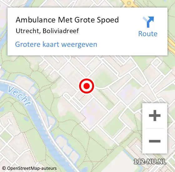 Locatie op kaart van de 112 melding: Ambulance Met Grote Spoed Naar Utrecht, Boliviadreef op 8 juni 2018 22:51